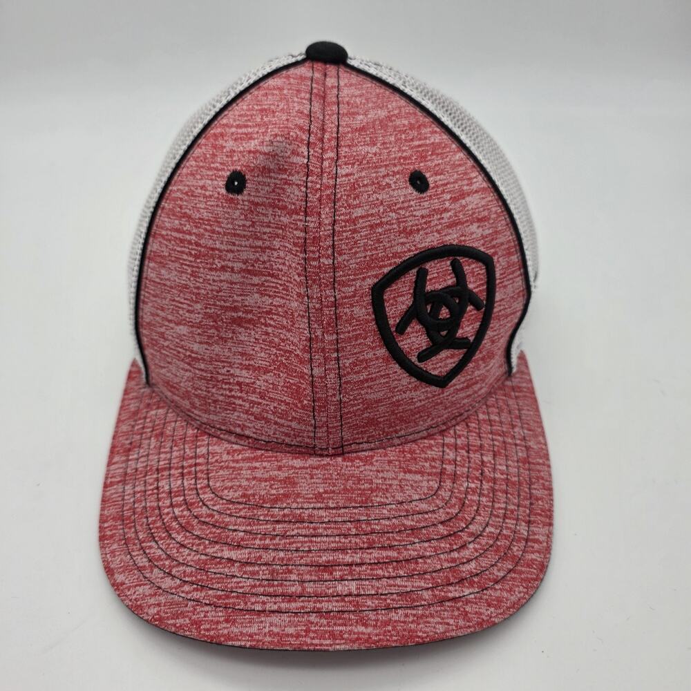 Ariat Men’s Red Heather White Mesh Trucker Hat Black Logo Snapback Cap